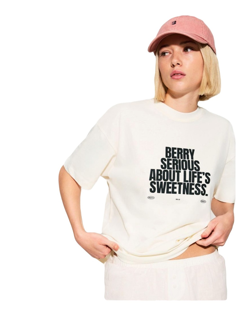 Bershka Berry Serious about life's sweetness berry graphic t shirt in white XS